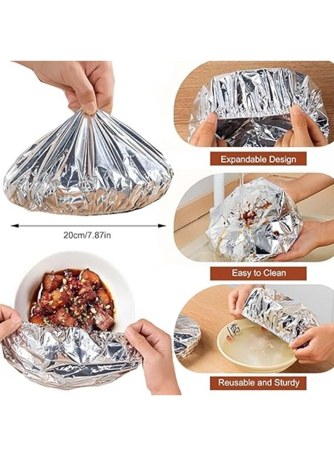 20 قطعة من أغطية الطعام المصنوعة من رقائق الألومنيوم - غطاء عازل لأطباق المطبخ، يحافظ على الحرارة، قابل لإعادة الاستخدام ومرن، يناسب الأطباق والأوعية والحاويات - Image 3